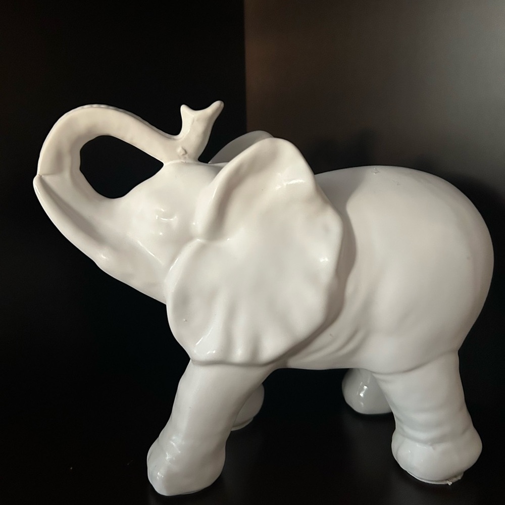 Elegant White Ceramic Elephant Figurine